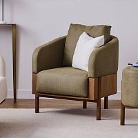 Art Deco style armchair JACQUESfabricfull-grain leatheroak