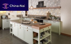 Traditional kitchen CHALET GREEN TEAwood veneerlacquered woodisland