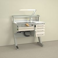 Dental laboratory workstation with shelves PL/AR+C4with lightwith drawers