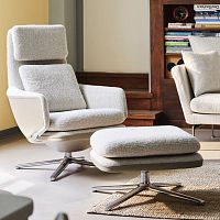 Contemporary armchair GRAND RELAX & OTTOMANleathercast aluminumwith removable cushion