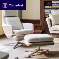 Contemporary armchair GRAND RELAX & OTTOMANleathercast aluminumwith removable cushion