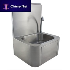 Wall-mounted hand basin HYGINErectangularbrushed stainless steelfor commercial kitchen