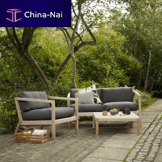 Contemporary armchair SKAGERAK - VIRKELYSTfabricteakwith removable cushion