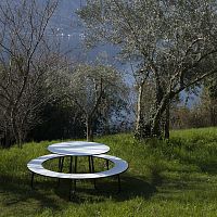 Contemporary table and bench set HOTSPOTwoodengalvanised steelpowder-coated steel