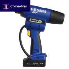 Riveting tool with spring-loaded trigger AccuBird® Prowith brushless DC motorbattery-poweredfor blind rivets