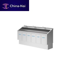3-station surgical sink SU-02 seriesstainless steelwith knee-operated soap dispenser