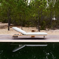 Contemporary sun lounger SENJAfabriclacquered aluminumteak