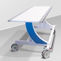 Mobile angiography table height-adjustable