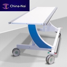 Mobile angiography table height-adjustable