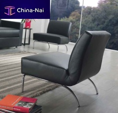 Contemporary fireside chair OSLOleathermetalblack