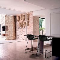 Contemporary bar stool WIREleatherfabricstainless steel base