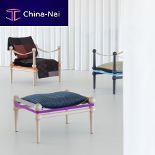 Traditional pouf Twainfabricbeechrectangular