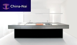 Contemporary kitchen CUBICAstainless steelwoodenisland