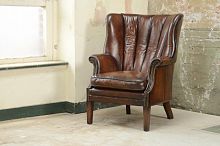 Traditional armchair BEARDSLEYleatherfabricwing