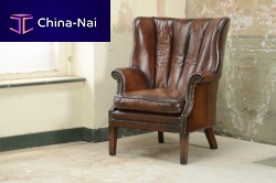 Traditional armchair BEARDSLEYleatherfabricwing