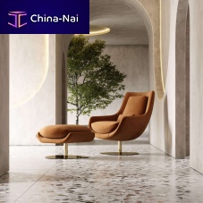 Contemporary armchair ELBAvelvetpolished stainless steelwith footrest