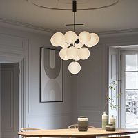 Contemporary chandelier PLANETS 13brassopalescent glass13 light