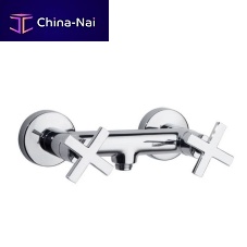 Double-handle shower mixer tap 6208Swall-mountedchrome-plated brassnickel