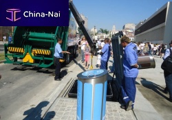 Trash can with underground receptacle COMPACTpublicstainless steelrecycling