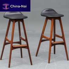 Scandinavian design bar stool 1960-70sleatherrosewood baseblack