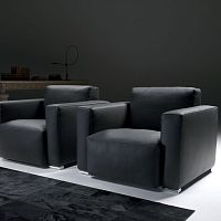 Contemporary armchair ATHOS MINIleatherfabricwith removable cover