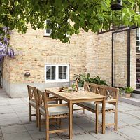 Contemporary dining table Rosenborg mahoganyteakteak base