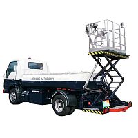 Self-propelled potable water truck with flow meterwith lift platformfor airport