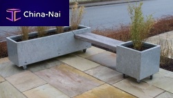 Galvanised steel planter rectangularwith integrated benchcontemporary