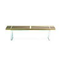 Contemporary garden bench BOTANICteakstainless steelwith backrest