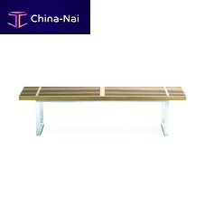 Contemporary garden bench BOTANICteakstainless steelwith backrest