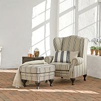 Traditional armchair QUEEN ANNfabricwith footrestwing
