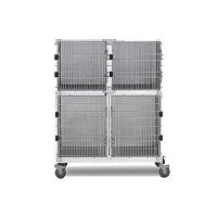 4-compartment veterinary cage 10934on castersstainless steel