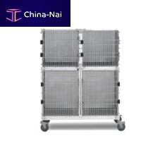 4-compartment veterinary cage 10934on castersstainless steel