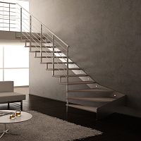 Quarter-turn staircase L20-1R-GLEwooden stepmetal framecontemporary