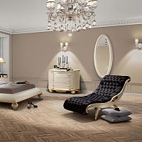 Chesterfield chaise longue Veneziafabricleatherlacquered wood