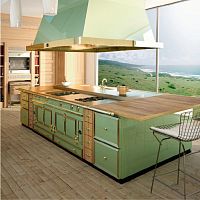 Wooden kitchen island equippedwith cooktopcustom