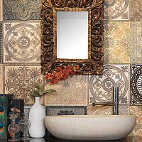 Countertop washbasin 10natural stonewith adjustable mirroroval