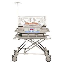 Transport infant incubator A 3158on castersheight-adjustablewith 4 operating windows