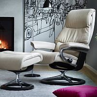 Contemporary armchair VIEW SIGNATUREleatherfabricwith footrest