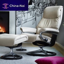 Contemporary armchair VIEW SIGNATUREleatherfabricwith footrest