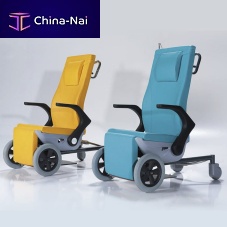 Patient transfer chair on casters with adjustable backrest