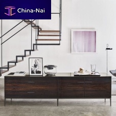 Contemporary sideboard Eucaliptowood veneerlacquered MDFaluminum