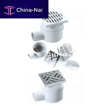Polypropylene floor drain for public spacesgratedwith basket