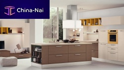 Contemporary kitchen ADELEwood veneerislandwith handle