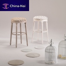 Traditional bar stool LUIGI XVIwooden baseupholsteredwhite
