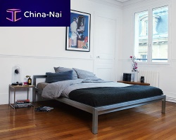Double bed PURE contemporarywith headboardbrushed stainless steel