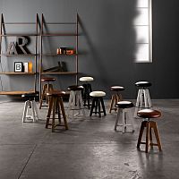 Contemporary stool SEATTLE leatherwooden baseiron base