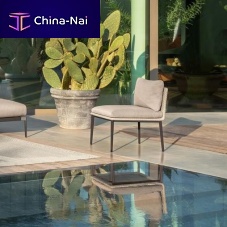 Contemporary fireside chair LEAF fabricaluminumwith removable cushion