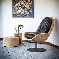 Contemporary armchair CREUSleathersolid woodcedar