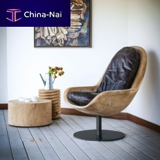 Contemporary armchair CREUSleathersolid woodcedar